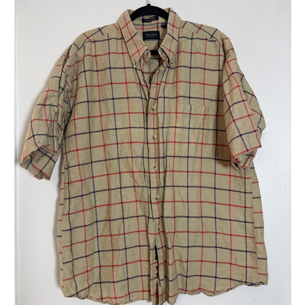 F.A. MacCluer XL Short Sleeve Linen Blend Tattersall Plaid Mens Button Up Shirt